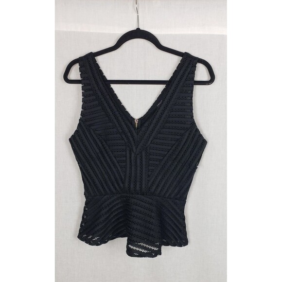 Guess Matilda Mesh Peplum Top Womens S Jet Black Gothic Witchcore Rocker USA New - Picture 1 of 8